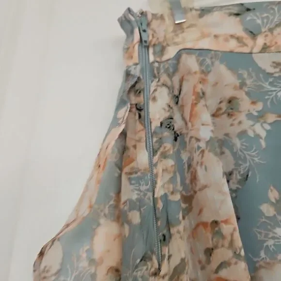 Mi Ami Skirt Lt.Blue Peach Floral Ruffle Hem Feminine Long Maxi Peek A Boo Fairy - Picture 6 of 9